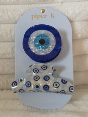 piper·k Blue Evil Eye Hair Clip & Round Snap Set